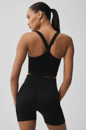 Naadloze geribbelde Favorite Bra Top – Zwart