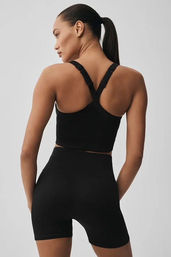 Naadloze geribbelde Favorite Bra Top - Zwart