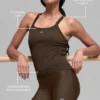 Naadloze geribbelde Favorite lange bh-tanktop - Espresso