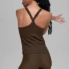 Naadloze geribbelde Favorite lange bh-tanktop - Espresso