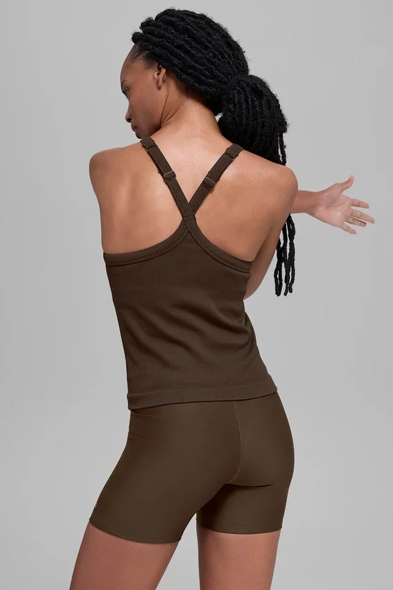 Naadloze geribbelde Favorite lange bh-tanktop - Espresso