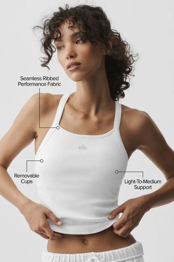 Naadloze geribbelde Favorite lange bh-tanktop - Wit