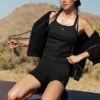 Naadloze geribbelde Favorite lange bh-tanktop - Zwart