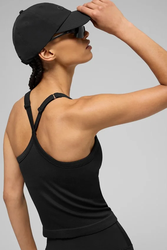 Naadloze geribbelde Favorite lange bh-tanktop - Zwart