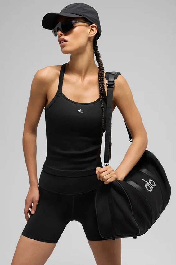 Naadloze geribbelde Favorite lange bh-tanktop - Zwart