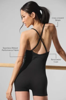 Naadloze geribbelde Favorite-Onesie – Zwart