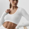 Naadloze geribde cropped Serene met lange mouwen - Wit