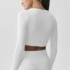 Naadloze geribde cropped Serene met lange mouwen - Wit