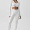 Naadloze geribde cropped Serene met lange mouwen - Wit