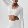 Naadloze geribde cropped Serene met lange mouwen - Wit