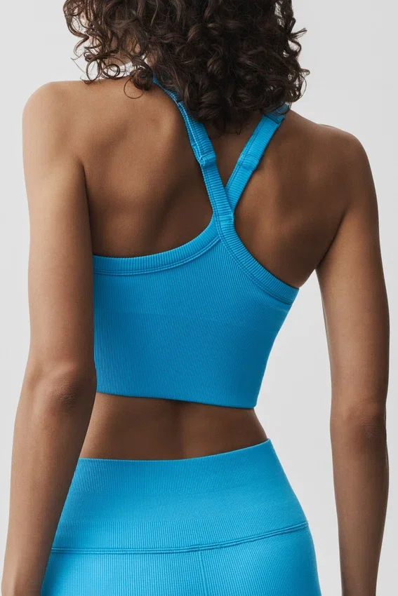 Naadloze geribde Favorite Bra Top - Azure Blue
