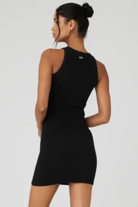 Naadloze geribde Warm Nights-jurk – Zwart
