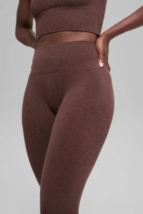 Naadloze High-Waist Legging met tweekleurige ribbel – Brownstone Heather