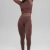 Naadloze High-Waist Legging met tweekleurige ribbel – Brownstone Heather