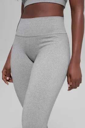 Naadloze High-Waist Legging met tweekleurige ribbel – Light Misty Grey Heather