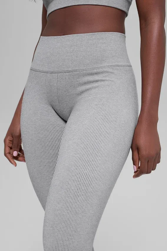 Naadloze High-Waist Legging met tweekleurige ribbel – Light Misty Grey Heather