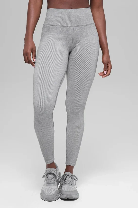 Naadloze High-Waist Legging met tweekleurige ribbel – Light Misty Grey Heather