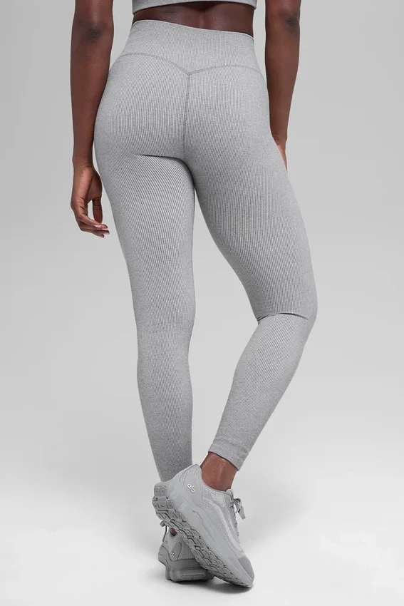 Naadloze High-Waist Legging met tweekleurige ribbel – Light Misty Grey Heather