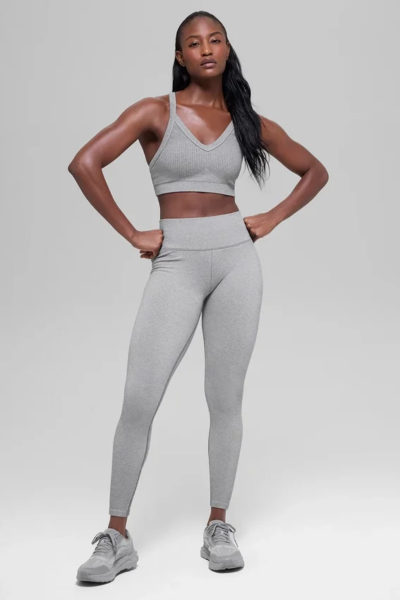 Naadloze High-Waist Legging met tweekleurige ribbel – Light Misty Grey Heather