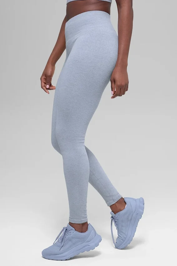 Naadloze High-Waist Legging met tweekleurige ribbel - Winter Frost Heather