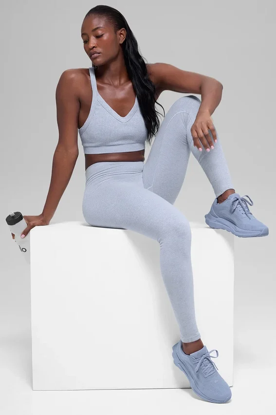 Naadloze High-Waist Legging met tweekleurige ribbel - Winter Frost Heather