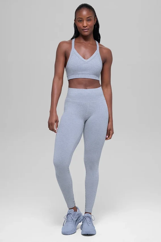 Naadloze High-Waist Legging met tweekleurige ribbel - Winter Frost Heather