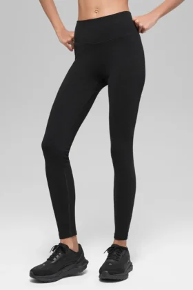 Naadloze High-Waist Legging met tweekleurige ribbel – Zwart