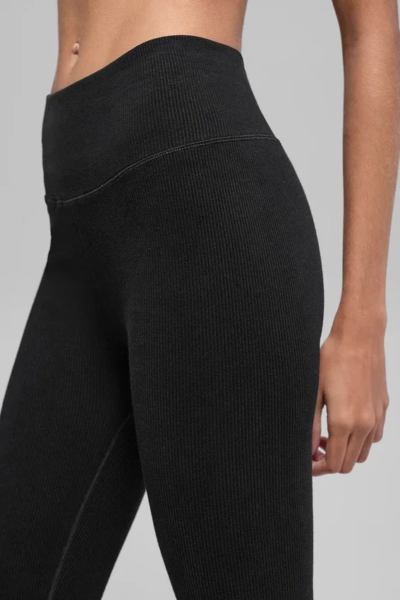 Naadloze High-Waist Legging met tweekleurige ribbel – Zwart