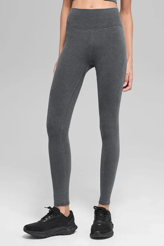 Naadloze High-Waist riblegging in twee tinten - Dark Misty Grey Heather