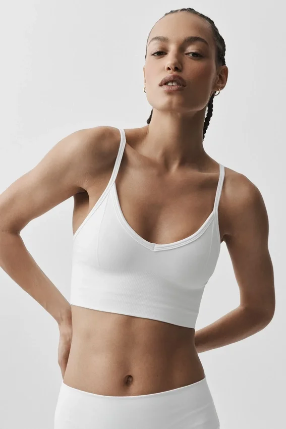 Naadloze modaal geribbelde Delight-bralette - Wit