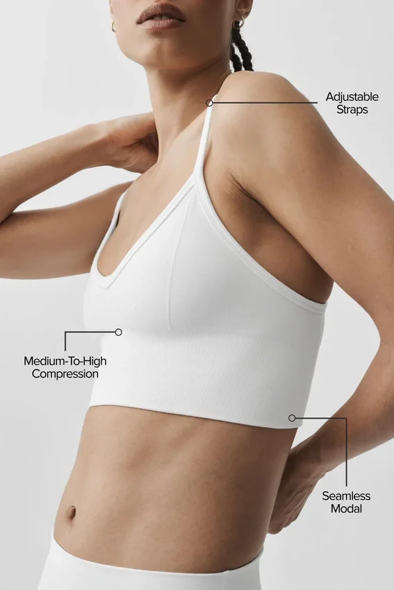Naadloze modaal geribbelde Delight-bralette - Wit