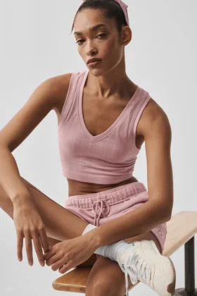 Naadloze Pointelle-tanktop - Vintage roze