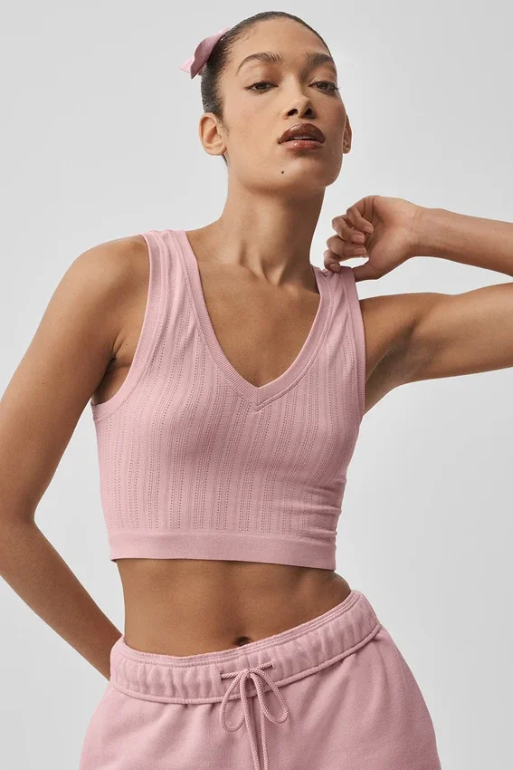Naadloze Pointelle-tanktop - Vintage roze