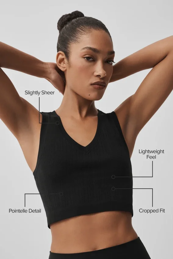 Naadloze Pointelle-tanktop - Zwart