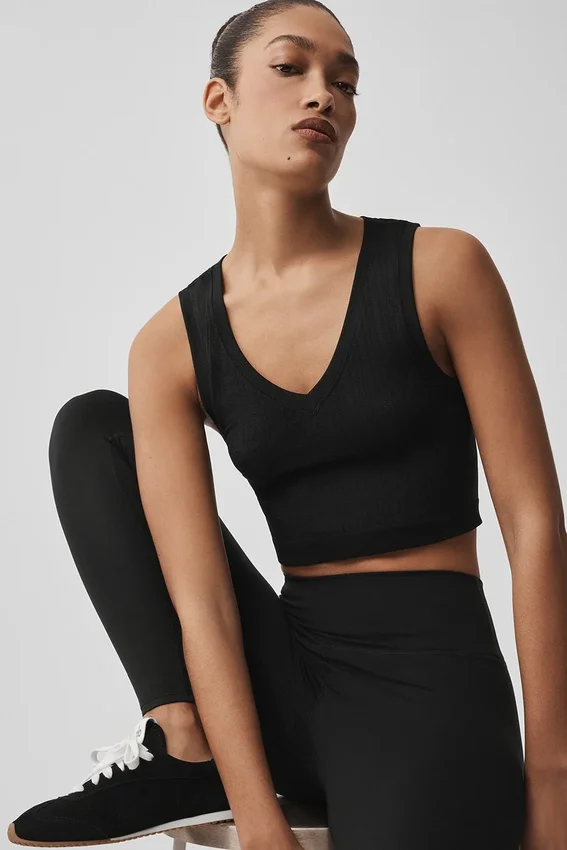 Naadloze Pointelle-tanktop - Zwart