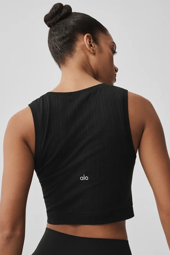 Naadloze Pointelle-tanktop - Zwart