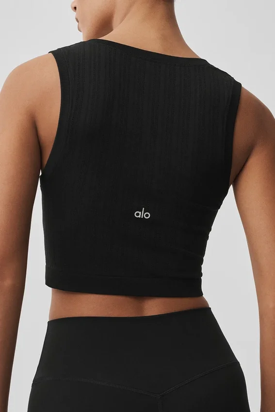 Naadloze Pointelle-tanktop - Zwart