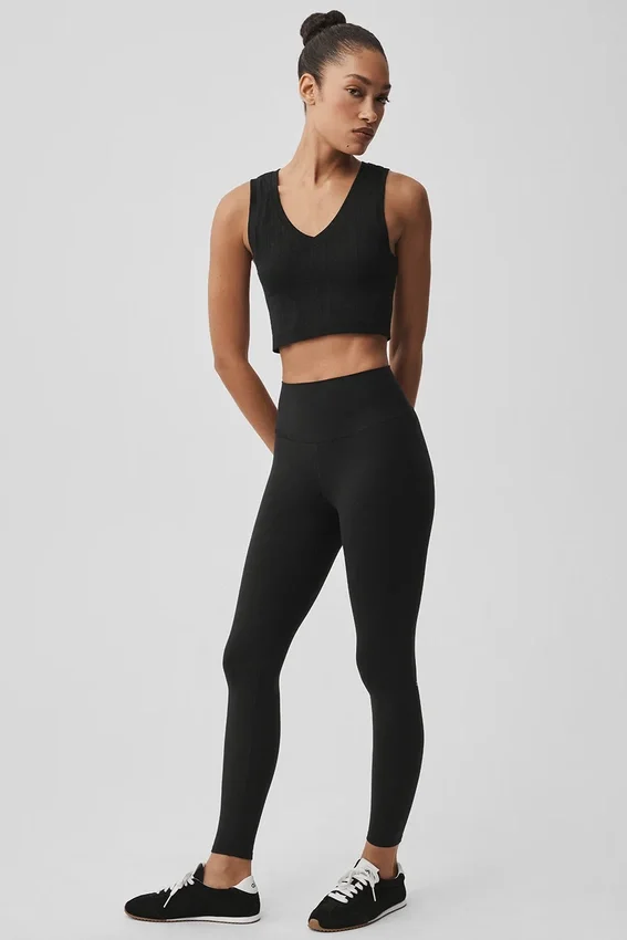 Naadloze Pointelle-tanktop - Zwart