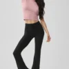 Naadloze Pointelle-top met hoge kraag en korte mouwen – Vintage Pink