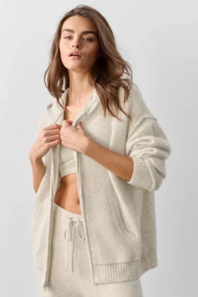 New Class-hoodie met volledige rits van wol en kasjmier – Oatmeal Heather