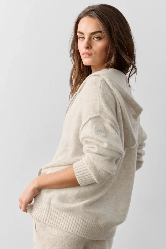 New Class-hoodie met volledige rits van wol en kasjmier - Oatmeal Heather