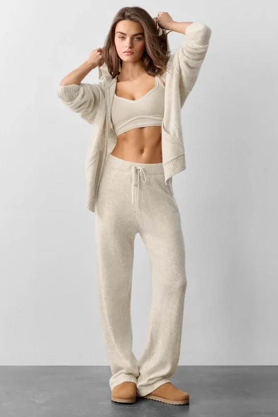 New Class-hoodie met volledige rits van wol en kasjmier - Oatmeal Heather