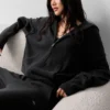 New Class-hoodie met volledige rits van wol en kasjmier - Zwart
