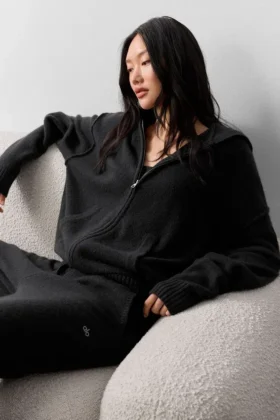 New Class-hoodie met volledige rits van wol en kasjmier - Zwart