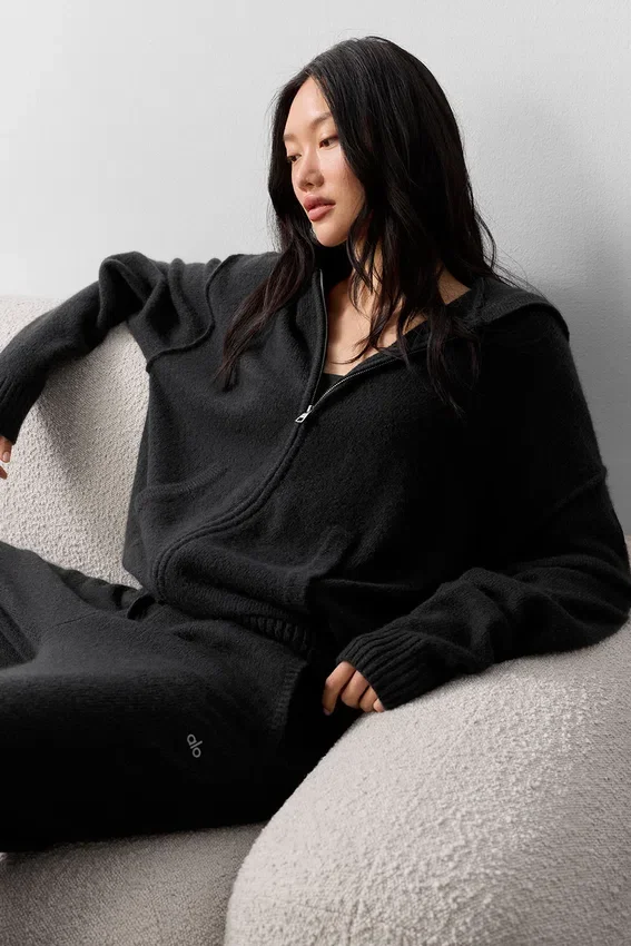 New Class-hoodie met volledige rits van wol en kasjmier - Zwart