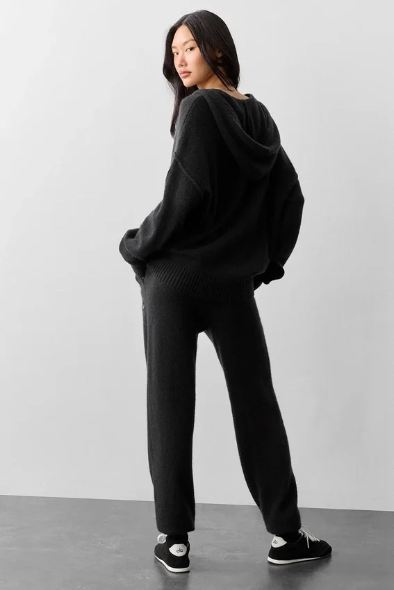 New Class-hoodie met volledige rits van wol en kasjmier - Zwart