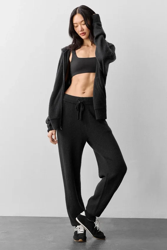 New Class-hoodie met volledige rits van wol en kasjmier - Zwart