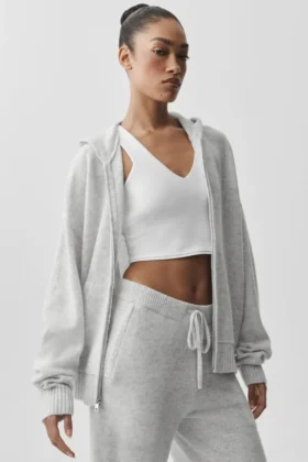 New Class-hoodie van wol en kasjmier met doorlopende rits - White Heather