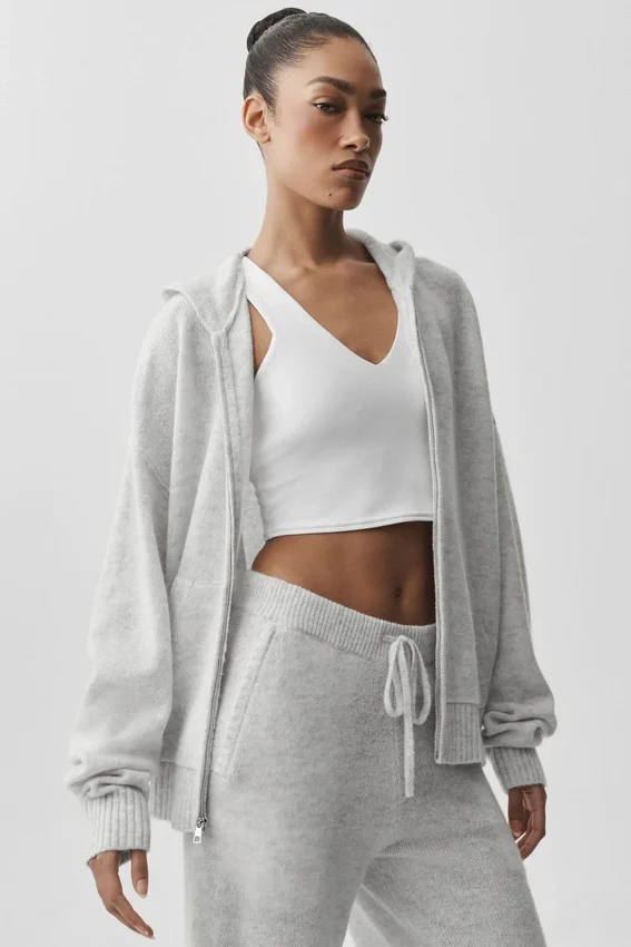 New Class-hoodie van wol en kasjmier met doorlopende rits - White Heather