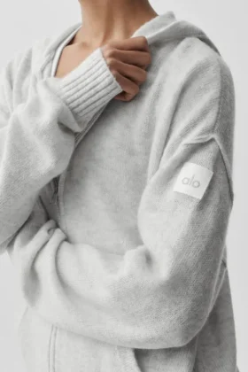 New Class-hoodie van wol en kasjmier met doorlopende rits – White Heather